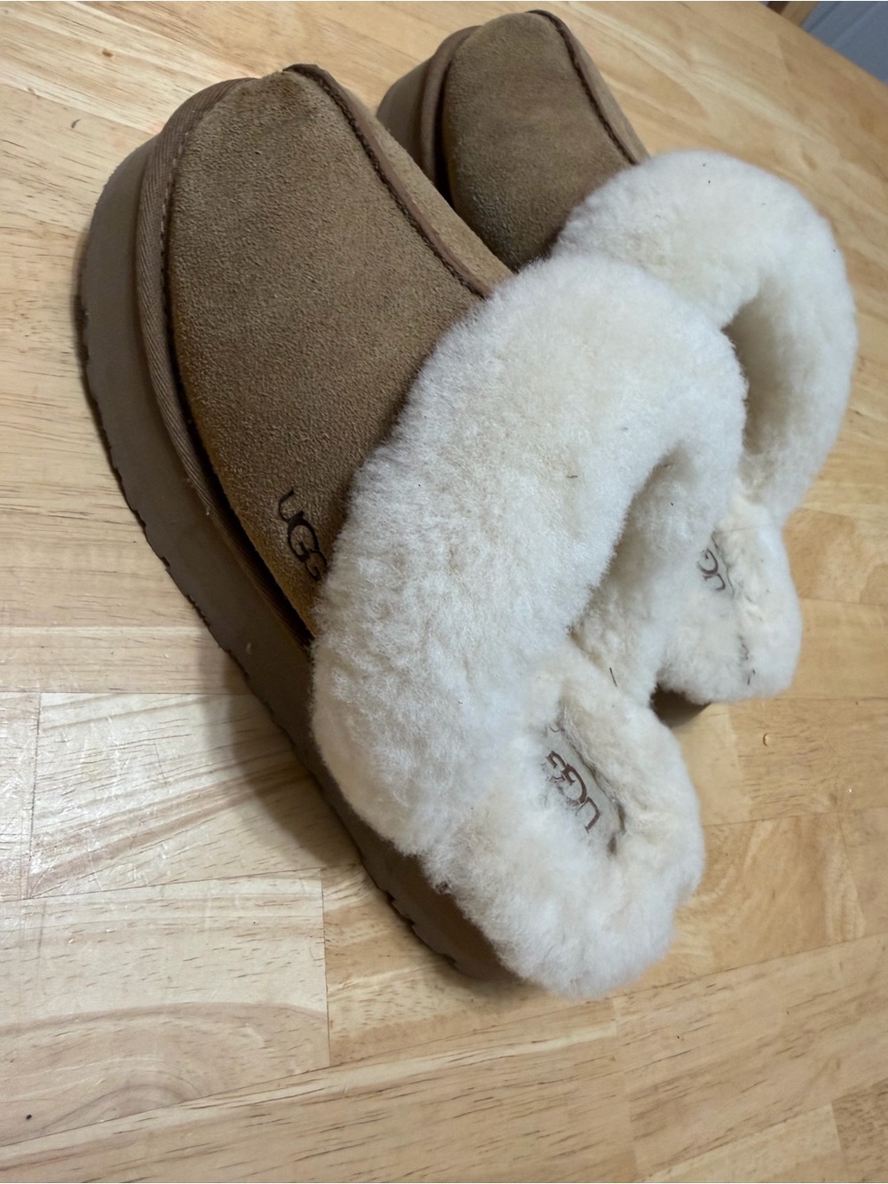 UGG Disquette Suede Fur Platform Slippers